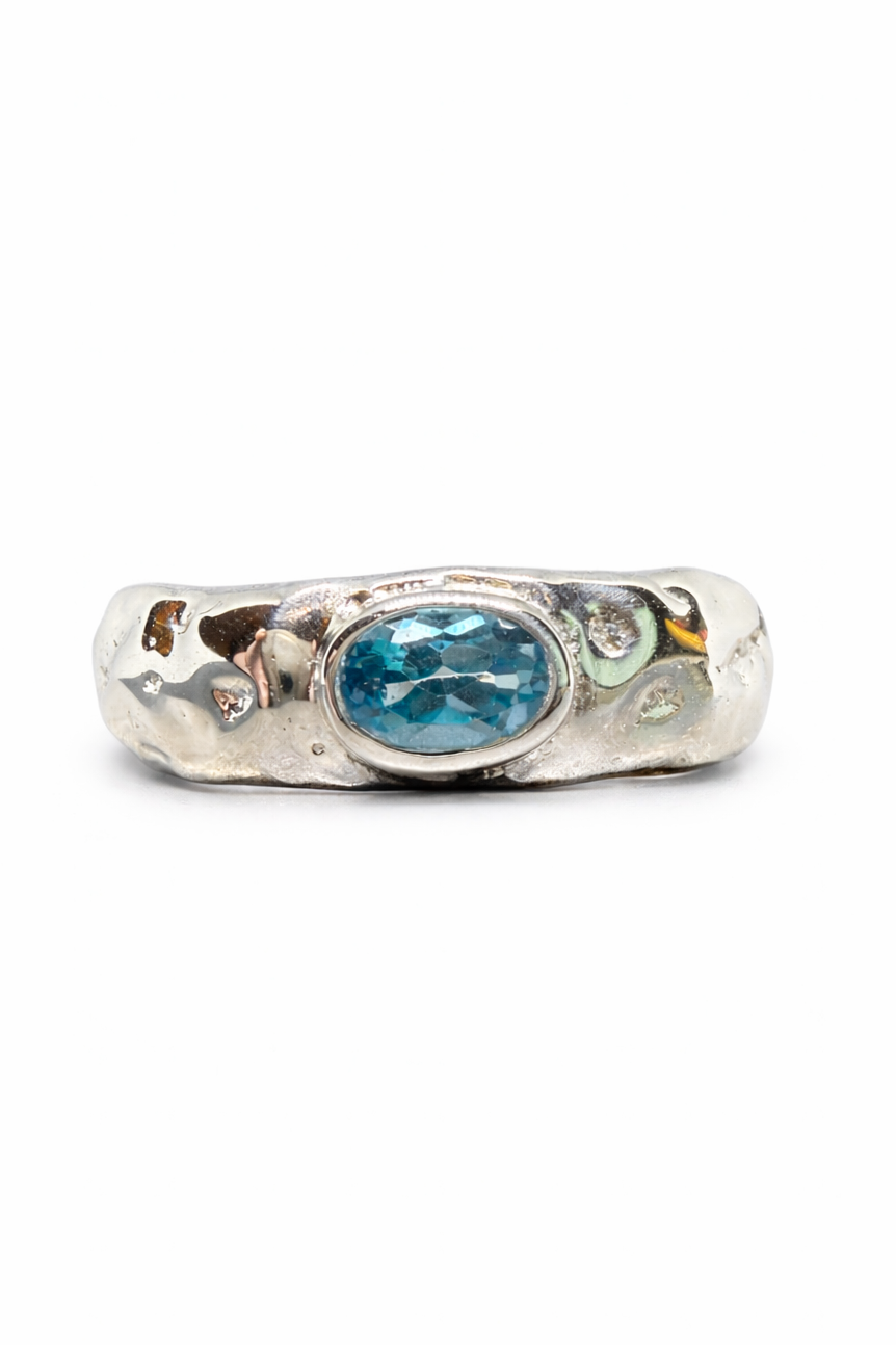 Anneau brute Topaze bleu suisse
